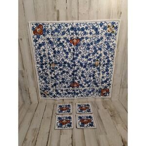 Japanese Gen Collection Placemats & Coasters, blue floral, tea ritual